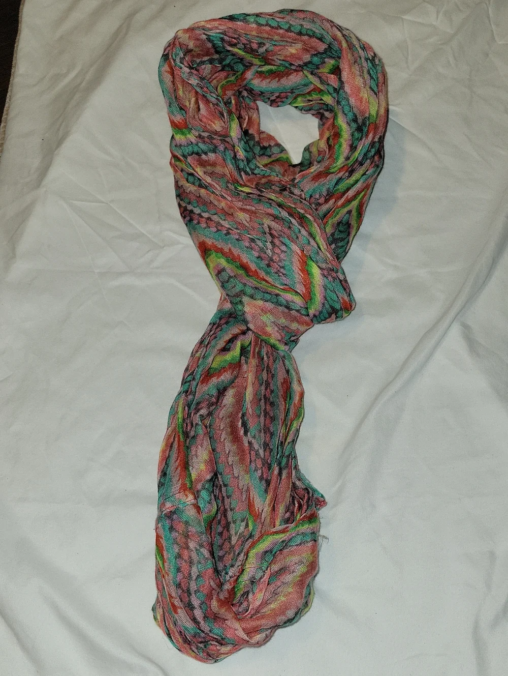 Multi-Color Woven Women's Infinity Scarf - Pink & Green Pattern